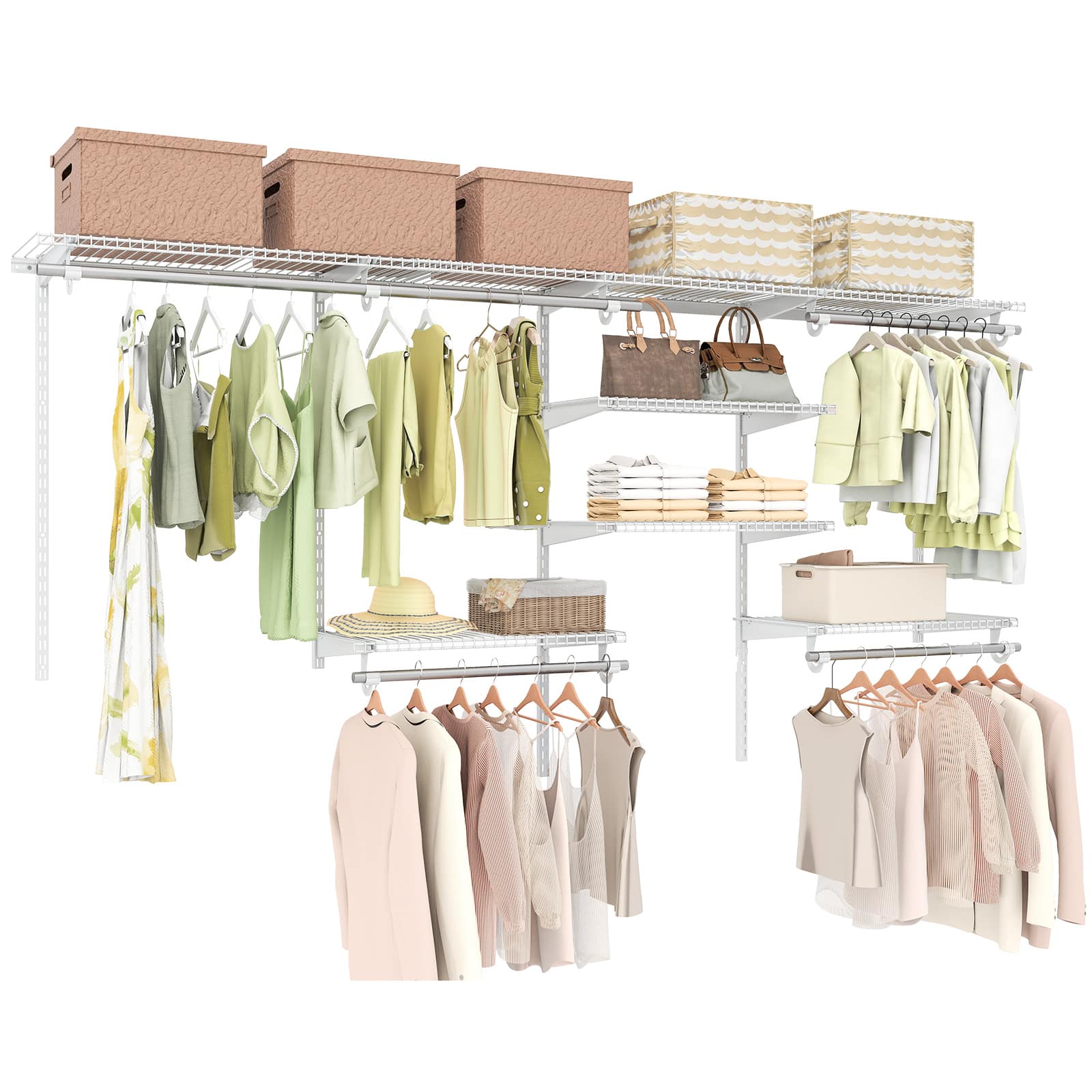 Gymax - Wire Closet Organizer System Wall-mounted Adjustable Storage Shelves Coats White - White