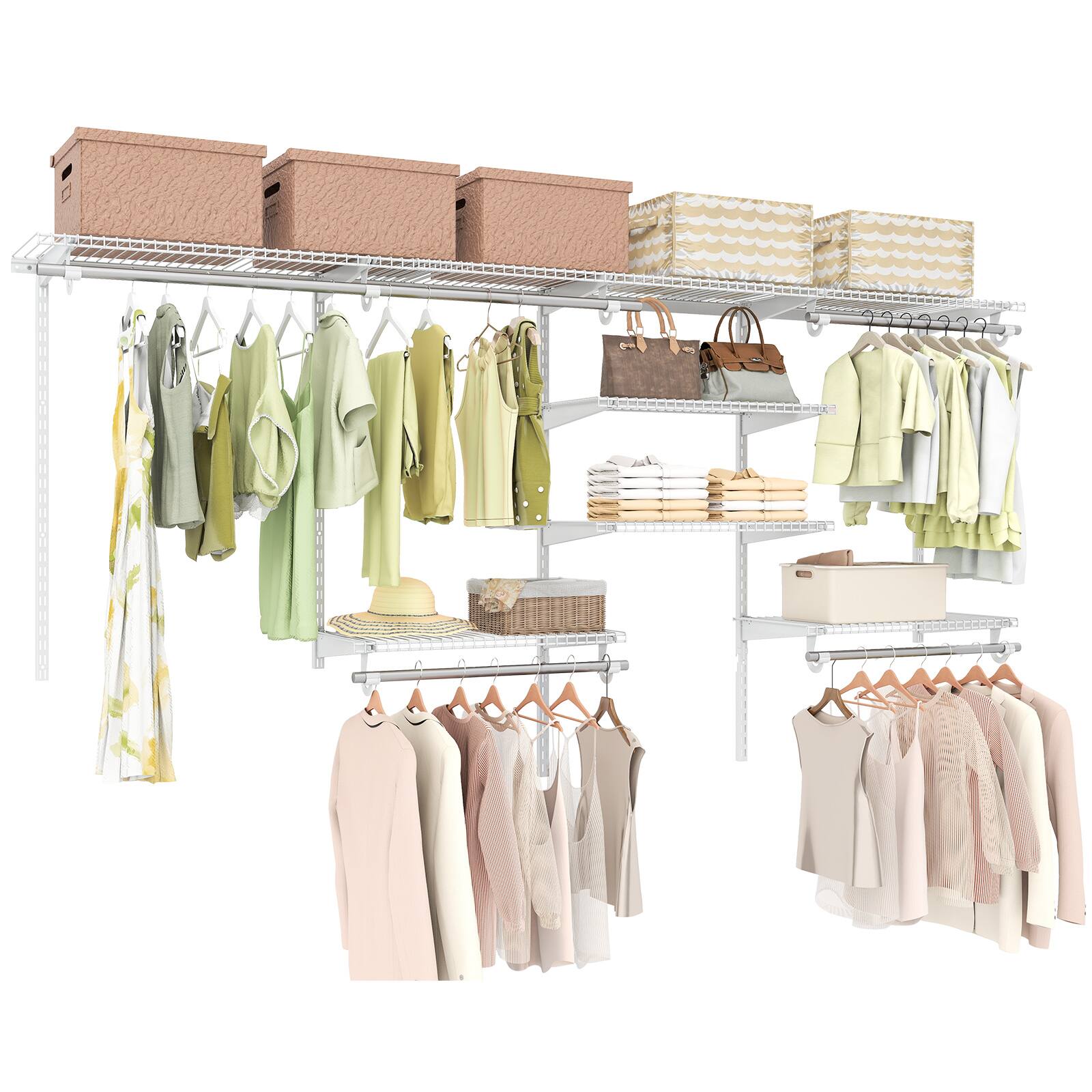Front. Gymax - Gymax Wire Closet Organizer System Wall-mounted Adjustable Storage Shelves Coats White - White.