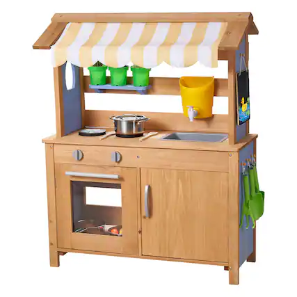 Front. VEVOR - Mud Kitchen, Outdoor Mud Kitchen for Kids, Wood Outdoor Play Kitchens with Spoons, Sink, Tank, Sunshade Canopy, Shovels - Natural Fir.