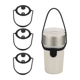 Unique Bargains - 3pcs Silicone Coffee Cup Carrier with Straw Ring Reusable Drink Holder for Travel & Takeout - Black