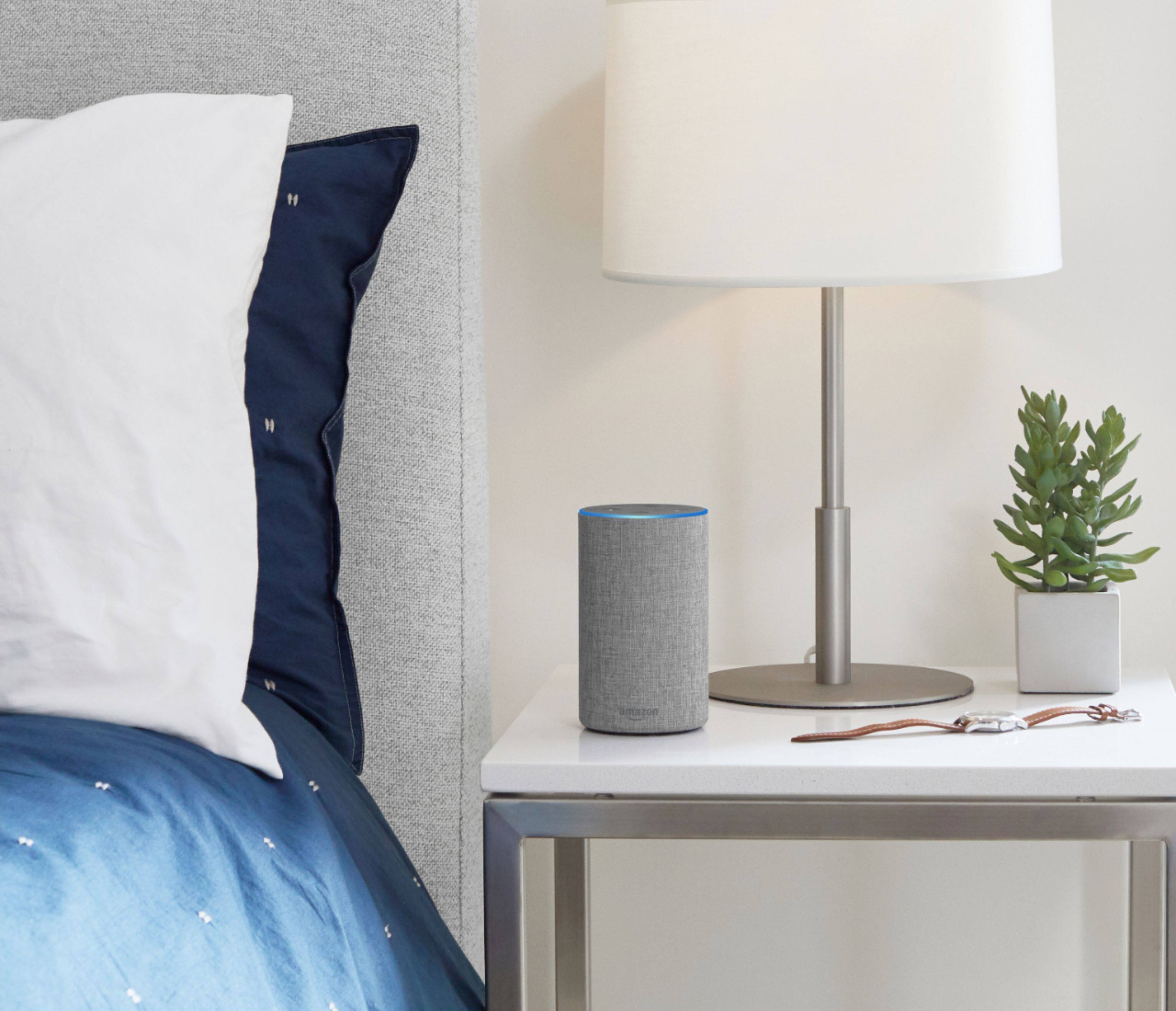 Alt View 13. Amazon - Echo (2nd Gen) - Smart Speaker with Alexa - Heather Gray Fabric.