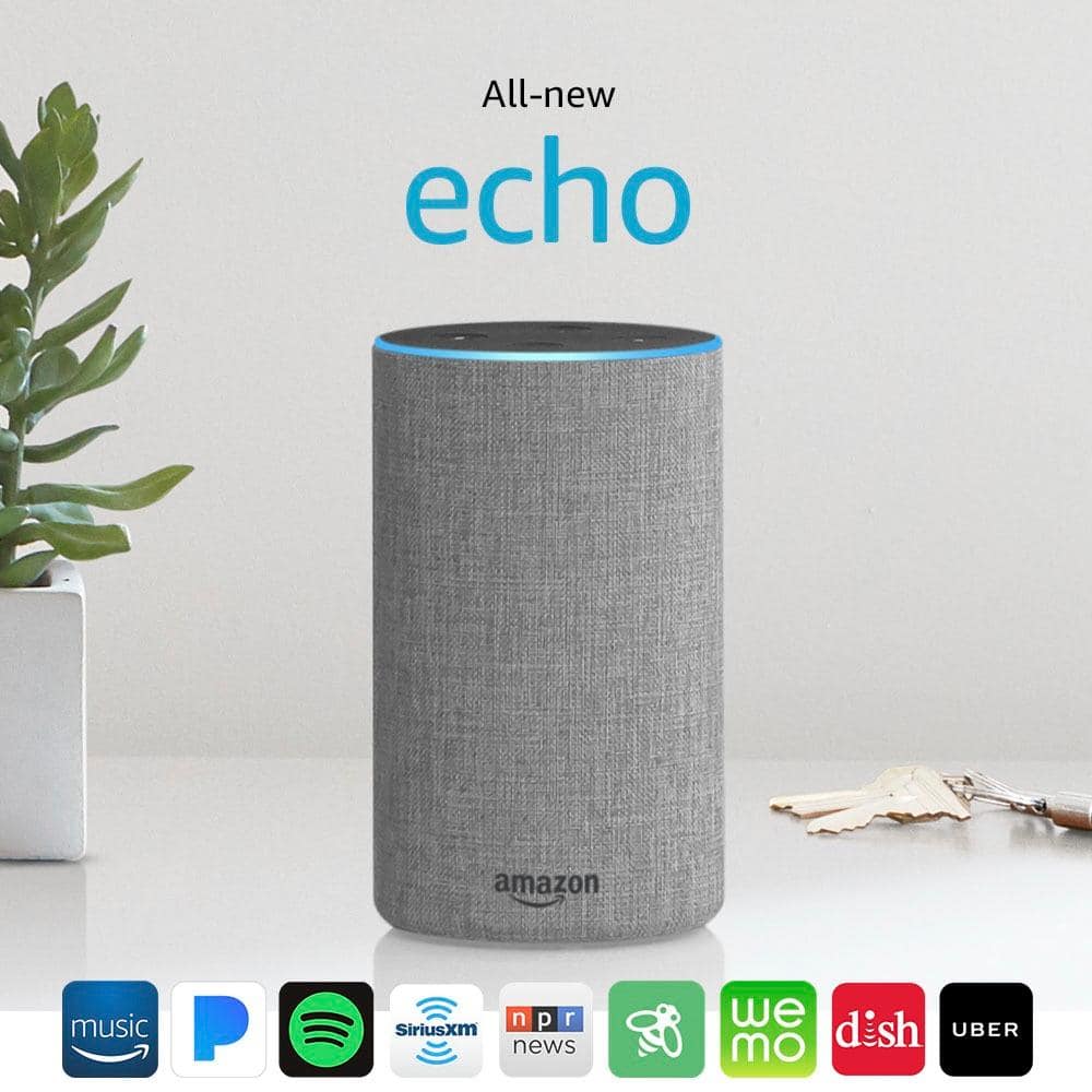Alt View 15. Amazon - Echo (2nd Gen) - Smart Speaker with Alexa - Heather Gray Fabric.