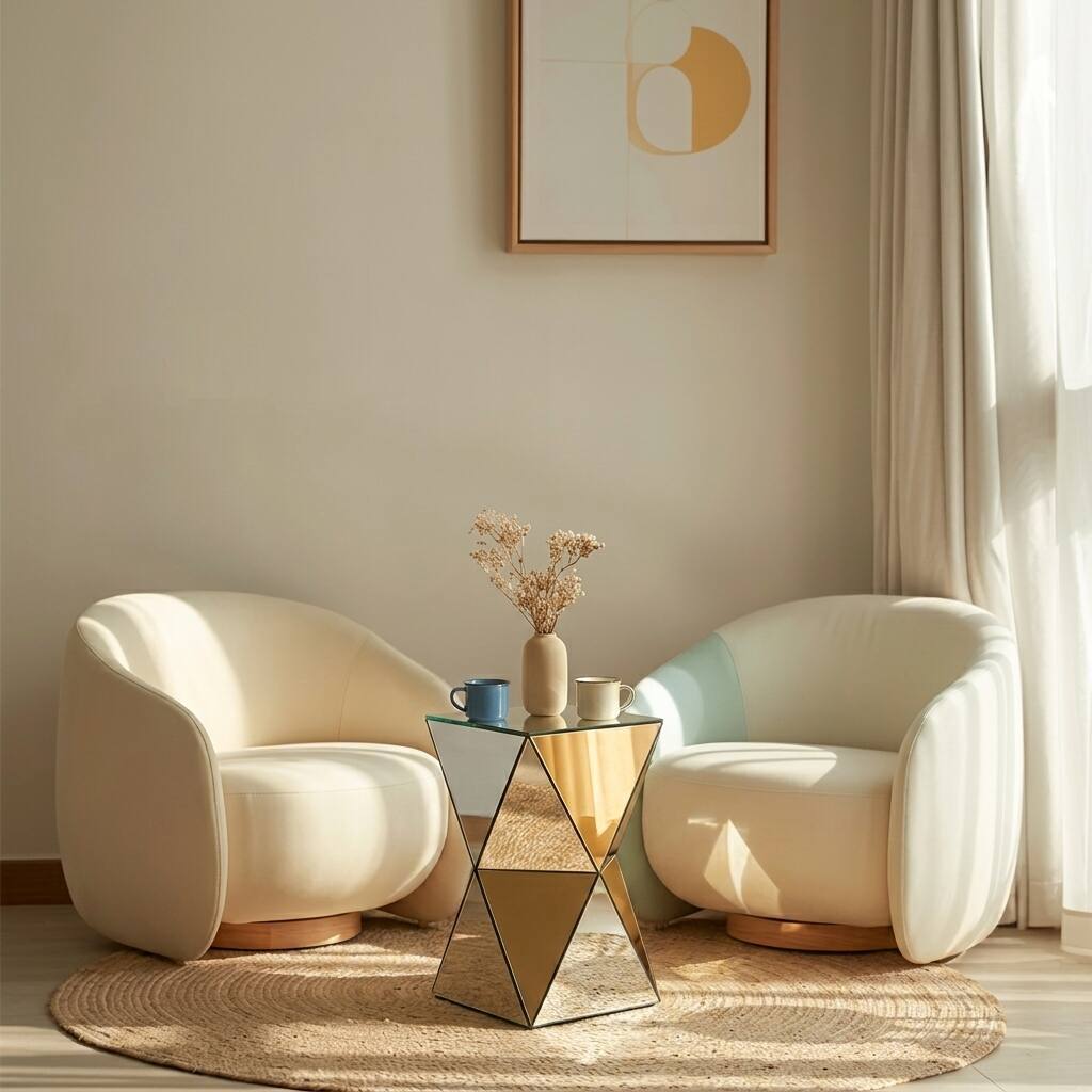 Left. Loheer - Loheer Mirrored Side Table Geometric End Table Silver Accent Table Modern Nightstand for Living Room Bedroom - Silver.