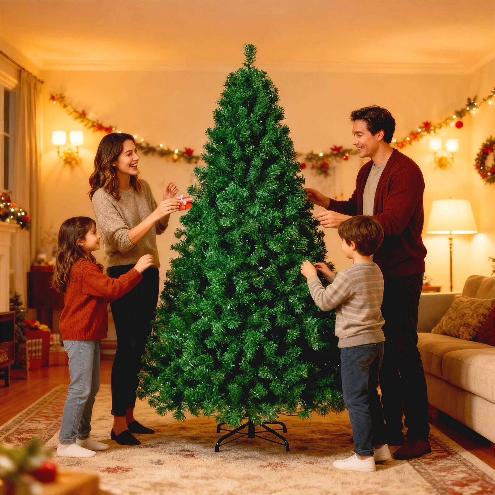 Alt View 6. Sugift - 6ft Premium Artificial Christmas Tree Pine Hinged Xmas Tree W/864 Branch Tips & Metal Stand - Green.