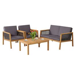 Costway - 4PCS Patio Rattan Furniture Set Acacia Wood Cushioned Sofa - Gray
