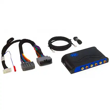 Front. PAC - Amplifier Integration Interface for Select Chrysler, Dodge, Jeep, and RAM Vehicles - Black/Blue.