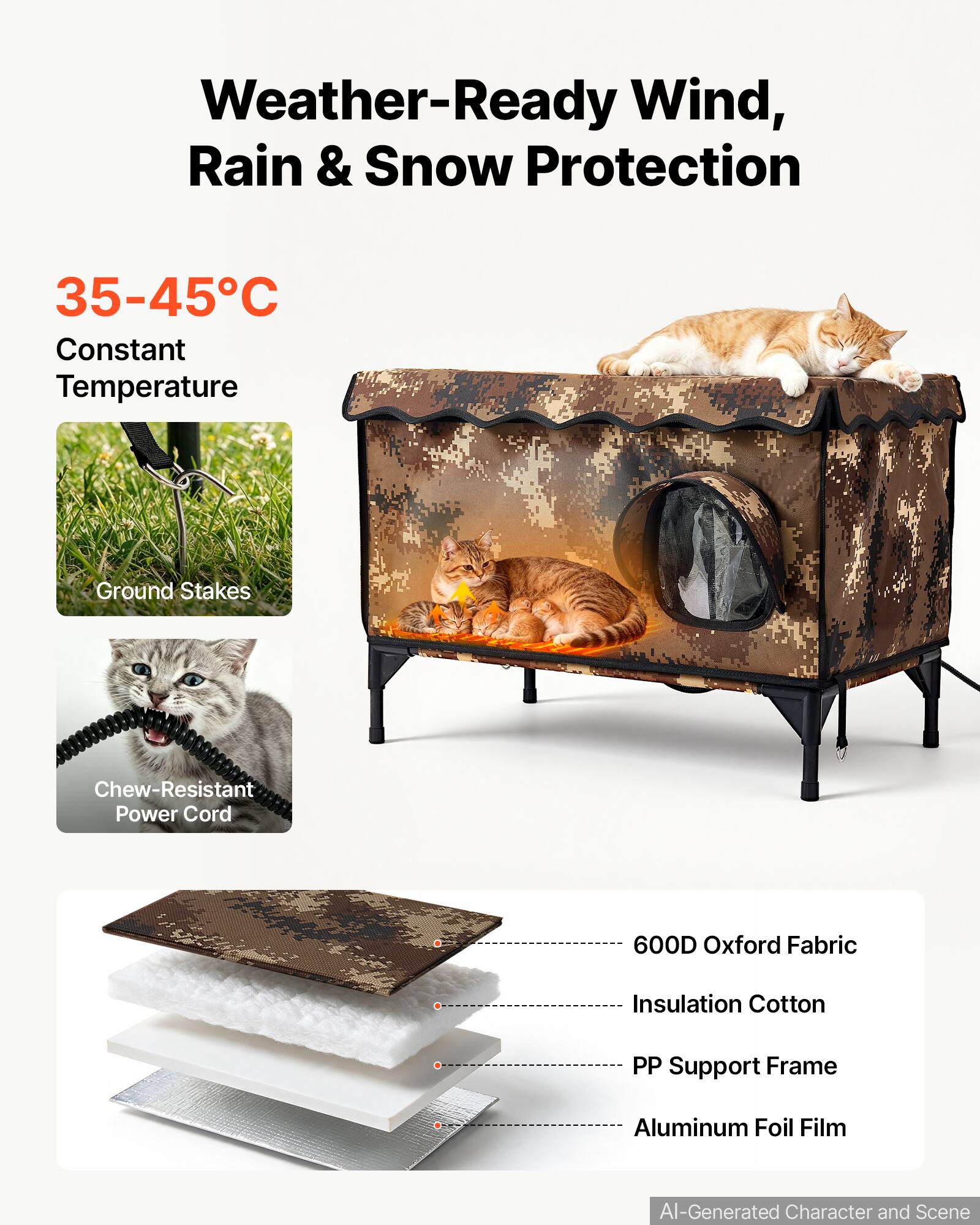 VEVOR Elevated Heated Cat House 25.4W Insulated Shelter with Heated Pad ...