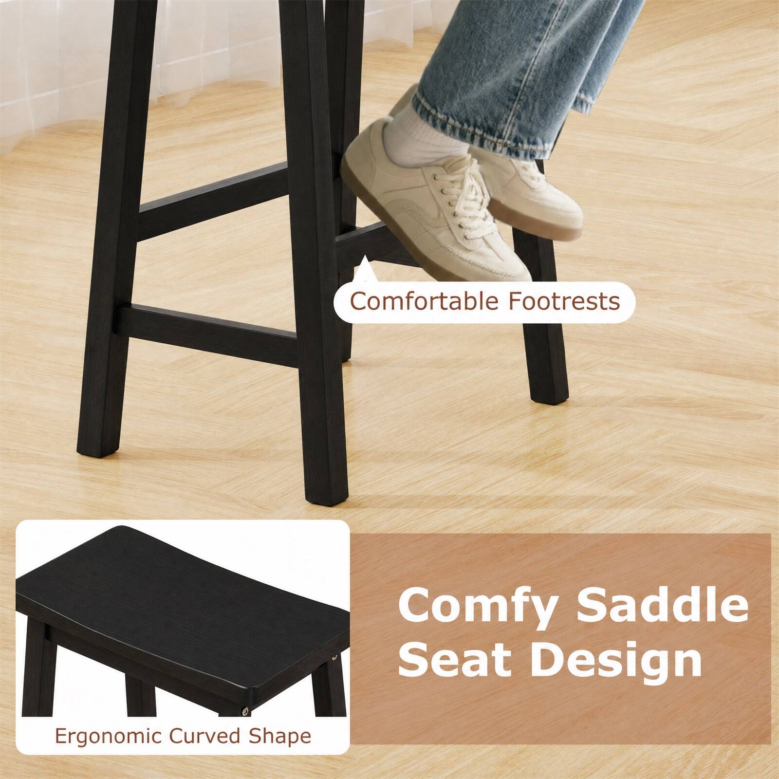 Comfortable Footrests  
Comfy Saddle Seat Design  
Ergonomic Curved Shape