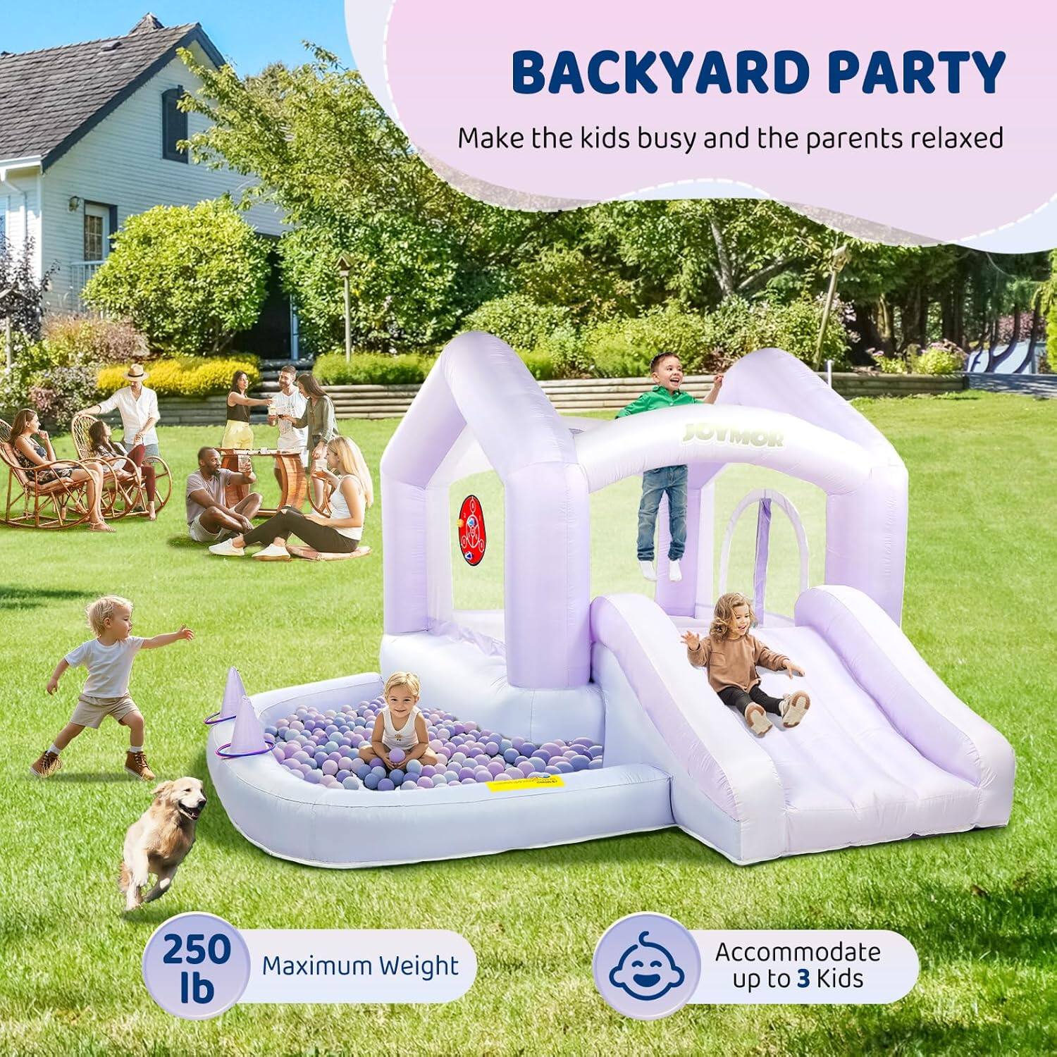 BACKYARD PARTY  
Make the kids busy and the parents relaxed  

JOYMON  
60" x 250"  
Maximum Weight: 250 lb  
Accommodate up to 3 Kids