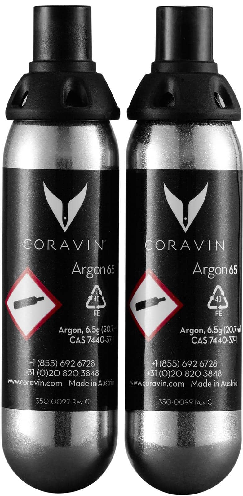 Front. Coravin - Argon Gas Capsules (2-Pack) - Silver/Black.