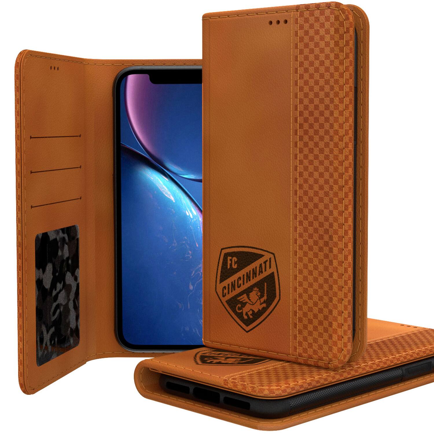Alt View 3. Keyscaper - FC Cincinnati iPhone Folio Burn Case - 13 Pro - Multicolor.