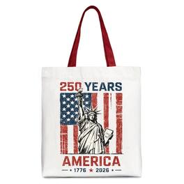 OrnamentallyYou - Statue of Liberty America Flag 250 Years Tote Bag, 4th of July USA Patriotic 1776–2026 Gift Shopper - White Red