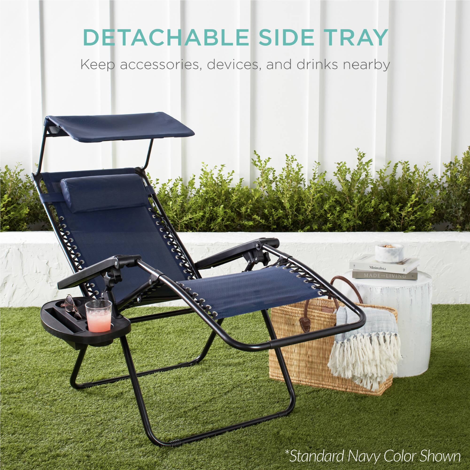 DETACHABLE SIDE TRAY  
Keep accessories, devices, and drinks nearby

Minimalista THE MADE - LIVING

*Standard Navy Color Shown