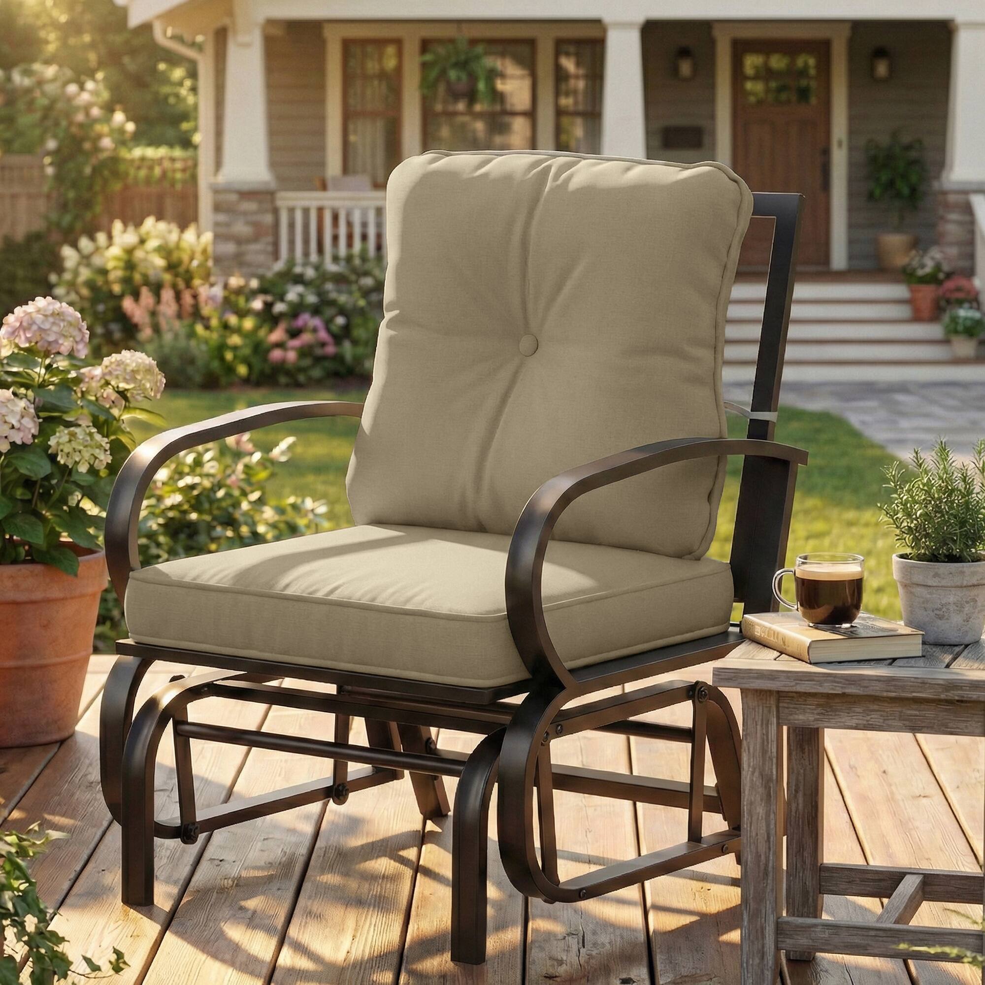 Alt View 1. Outsunny - Glider, Outdoor Glider Chair with Cushions, Steel Frame - Beige.