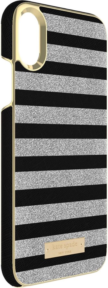 case for apple iphone x and xs - glitter silver/glitter stripe black saffiano