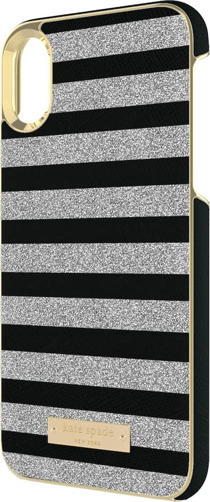 case for apple iphone x and xs - glitter silver/glitter stripe black saffiano case for apple iphone x and xs - glitter silver/glitter stripe black saffiano