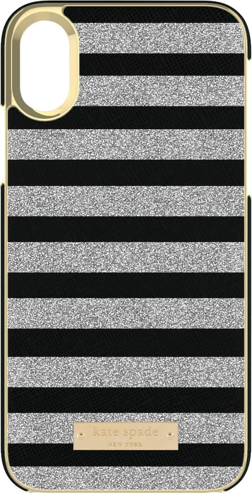 case for apple iphone x and xs - glitter silver/glitter stripe black saffiano case for apple iphone x and xs - glitter silver/glitter stripe black saffiano