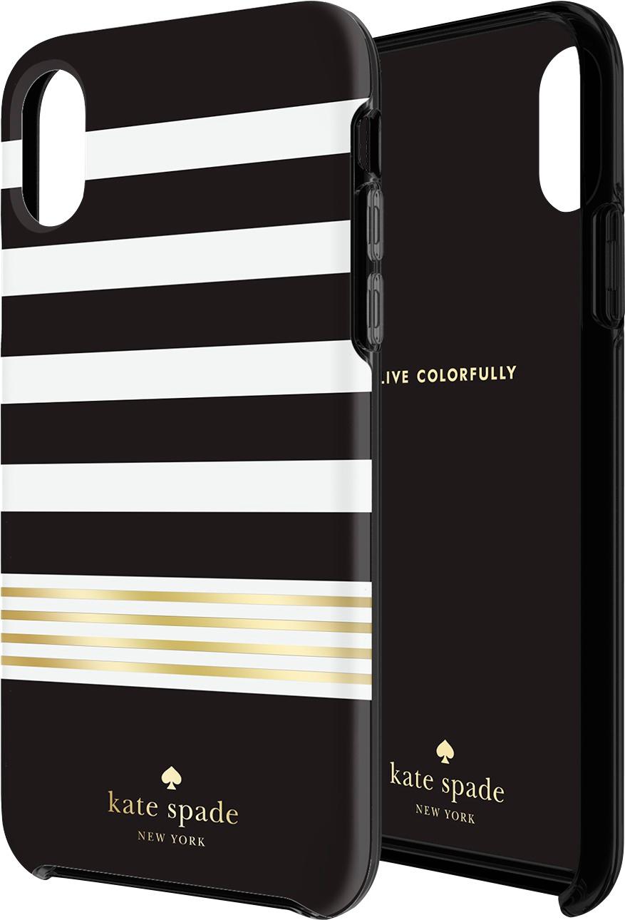 Best Buy: kate spade new york Case for Apple® iPhone® X White/gold  foil/stripe 2 black KSIPH-076-STBWG