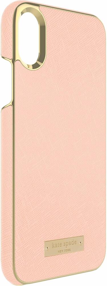 case for apple iphone x and xs - saffiano rose gold/gold logo plate