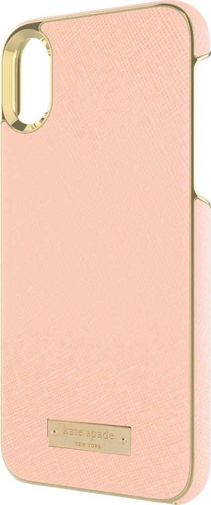 case for apple iphone x and xs - saffiano rose gold/gold logo plate