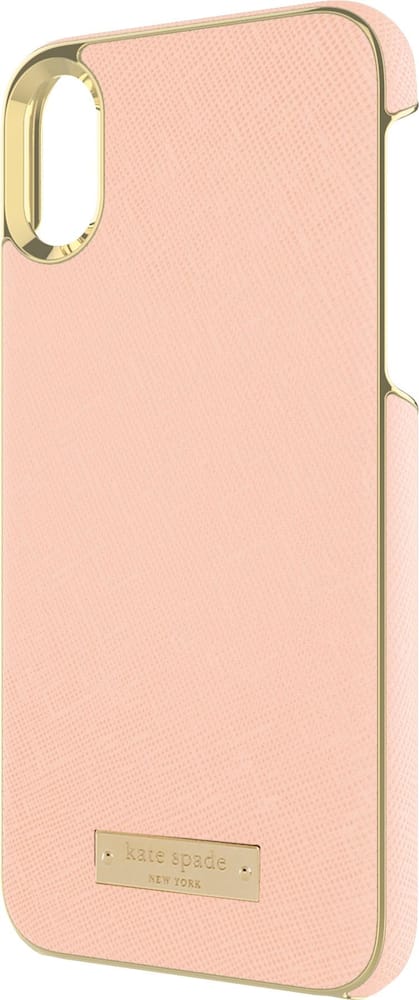 case for apple iphone x and xs - saffiano rose gold/gold logo plate case for apple iphone x and xs - saffiano rose gold/gold logo plate