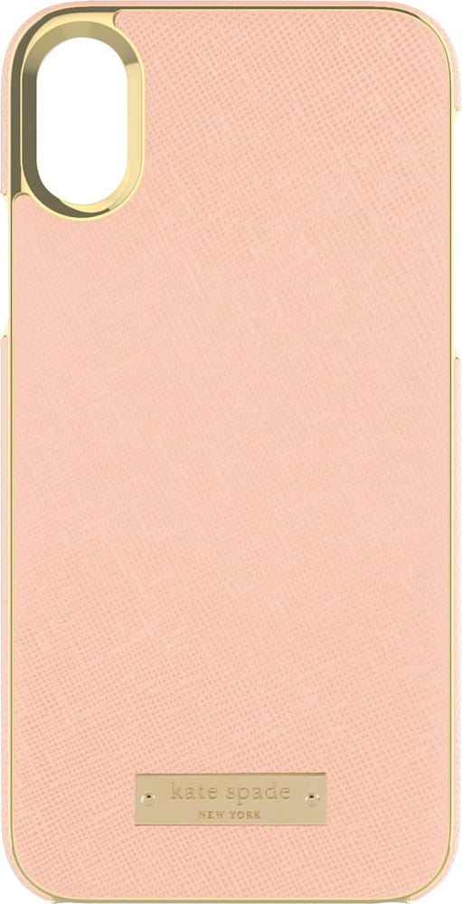 case for apple iphone x and xs - saffiano rose gold/gold logo plate case for apple iphone x and xs - saffiano rose gold/gold logo plate