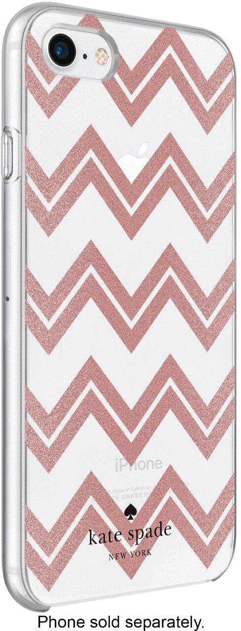 Angle. kate spade new york - Hardshell Case for Apple® iPhone® 8 - Chevron Rose Gold Glitter/Clear.