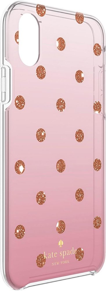 case for apple iphone x and xs - glitter dot foxglove ombre/rose gold foil