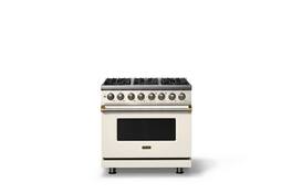 Viking - 36"W 5.6 Cu.Ft. Pro5S Freestanding Sealed 6 Burner Dual Fuel Convection Range - Pure White w. Brushed Brass Trim - Pure White