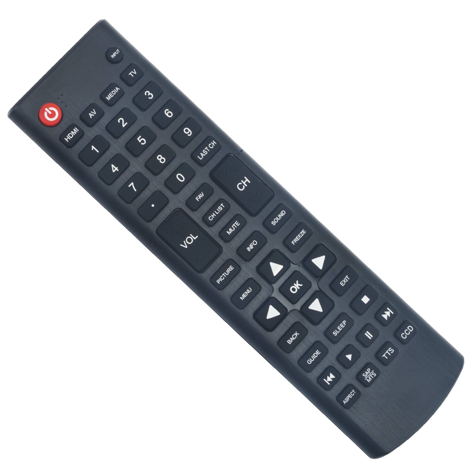 INPUT TV MEDIA 3 AV 6 2 HDMI 9 5 CH 1 LAST 8 4 0 7 CH FAV CHLIST MUTE VOL INFO PICTURE MENU SOUND FREEZE EXIT OK SLEEP = CCD BACK GUIDE TTS SAP MTS N ASPECT