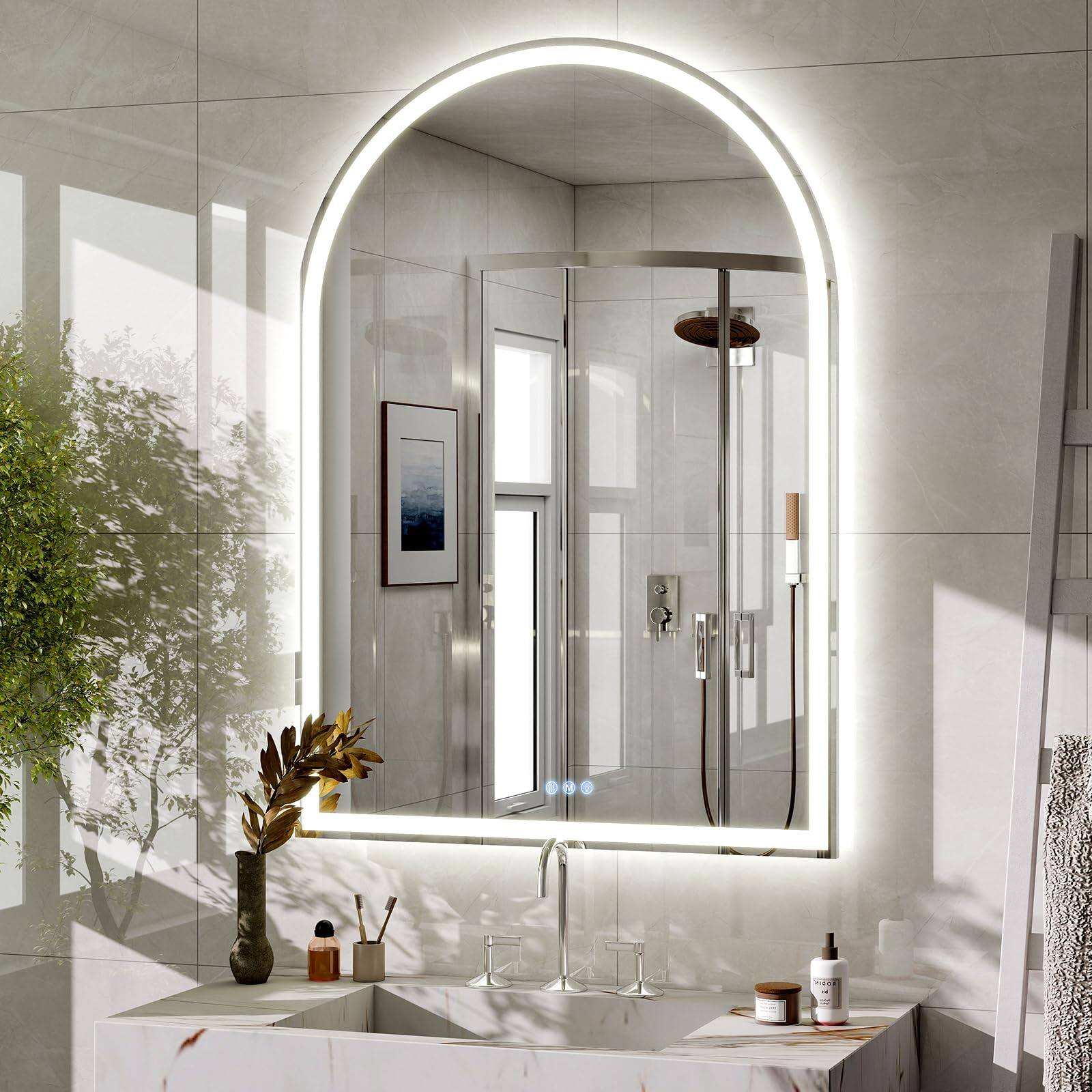 Alt View 5. METALTON - Led Arch Bathroom Mirror With Lights Anti fog Dimmable Backlit Front Lit Lighted Vanity For Wall Colors Mem - White 40"L x 30"W.