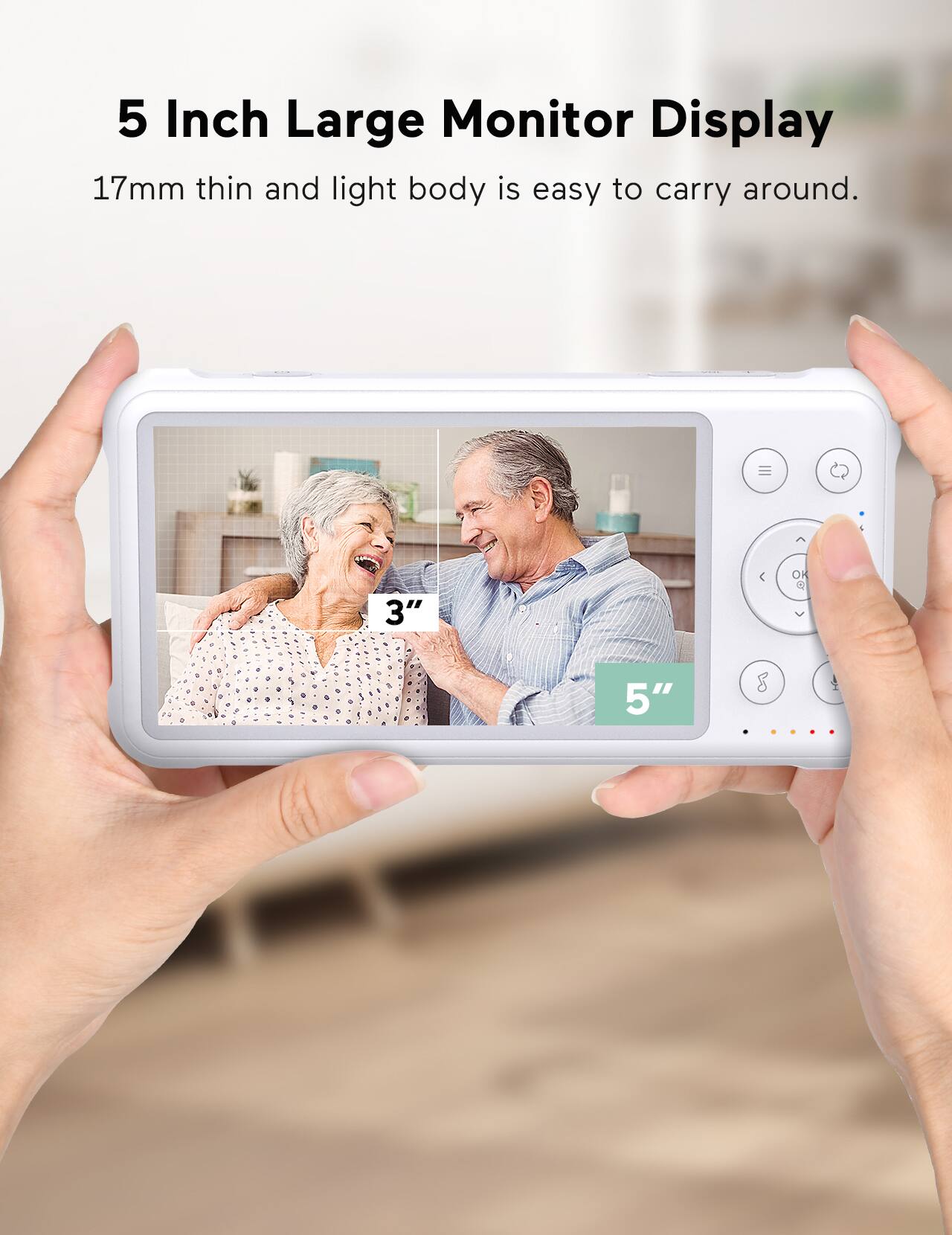 5 Inch Large Monitor Display 17mm thin and light body is easy to carry around. = 5"