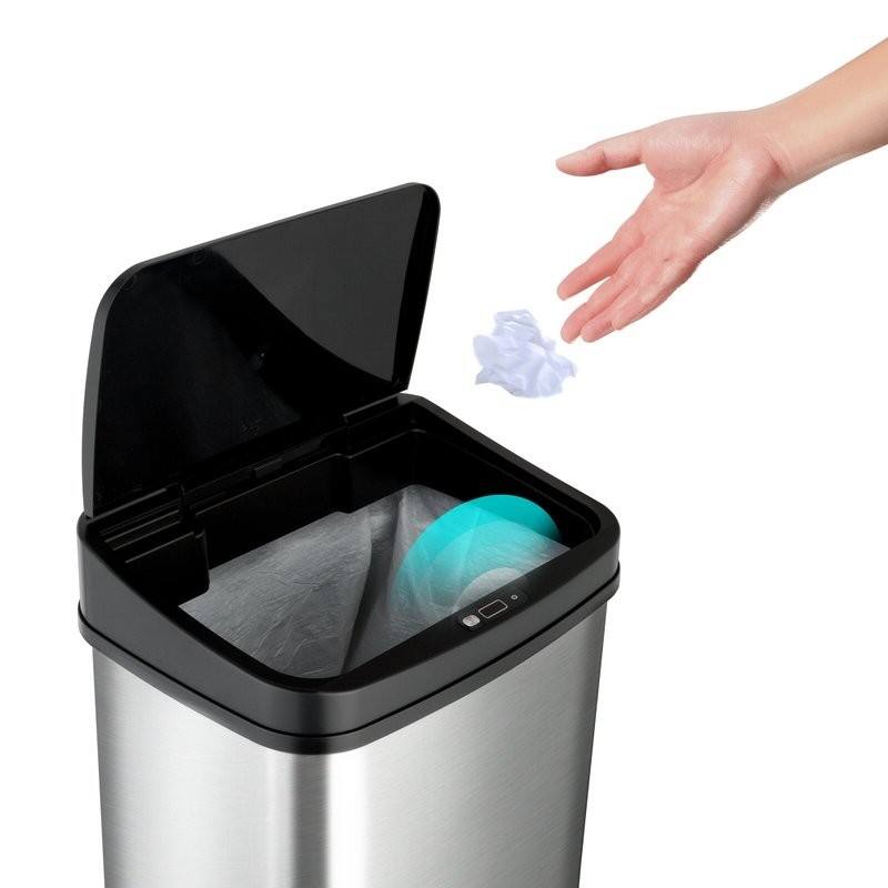 Left. Hivvago - Black Top 13-Gallon Stainless Steel Kitchen Trash Can with Motion Sensor Lid - Silver, Black.