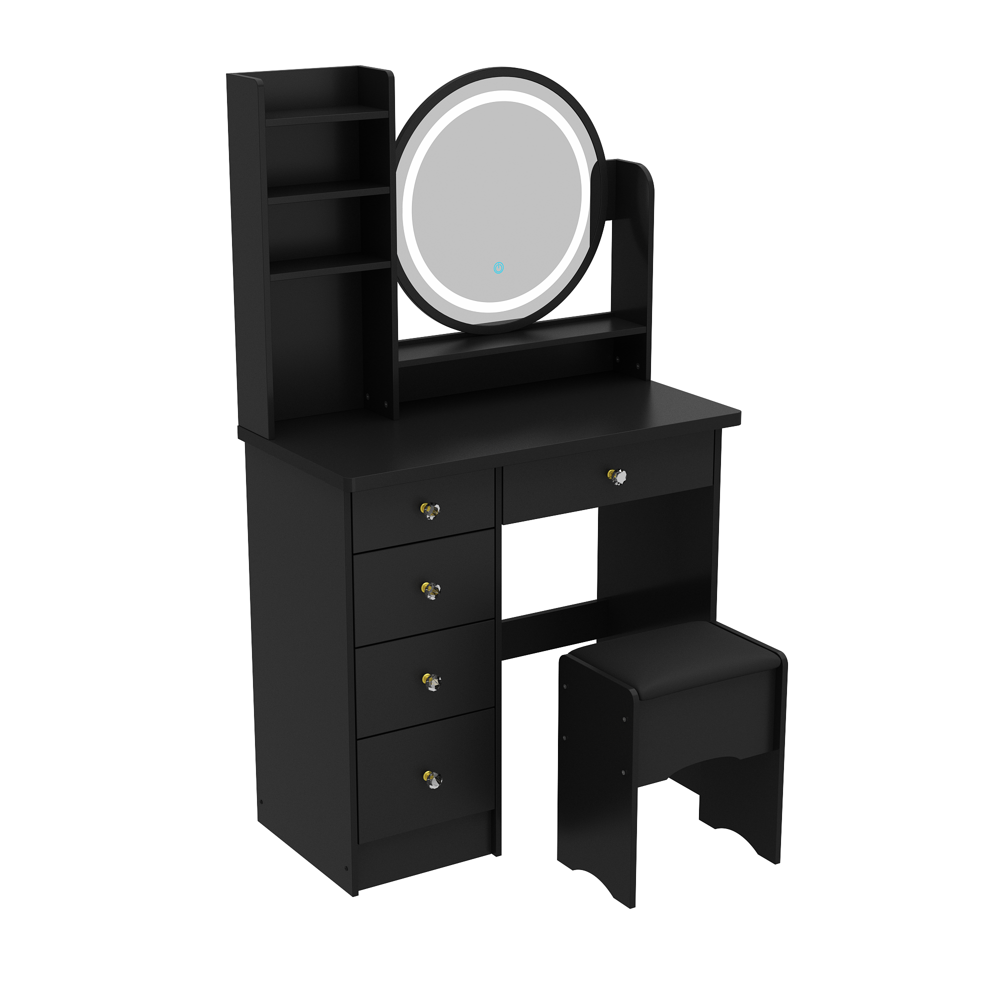 Angle. Famapy - Multi-Color LED Vanity Table Set Ultimate Makeup Solution with Smart Storage Dressers - Black.