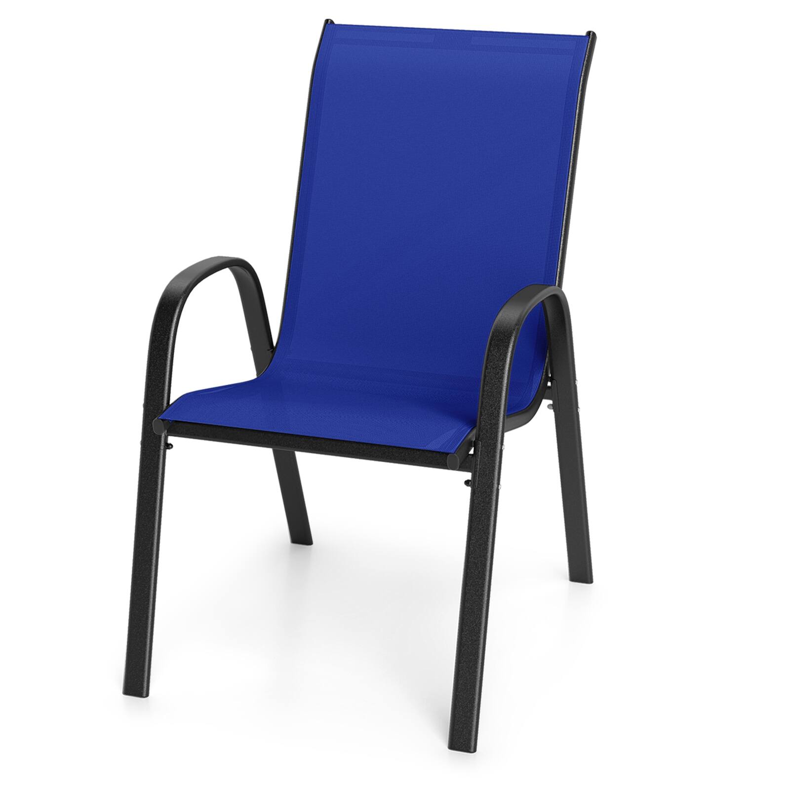 Alt View 9. Gymax - Gymax Set of 2 Patio Dining Chairs Stackable Armrest Space Saving Garden Black & Navy - Blue.