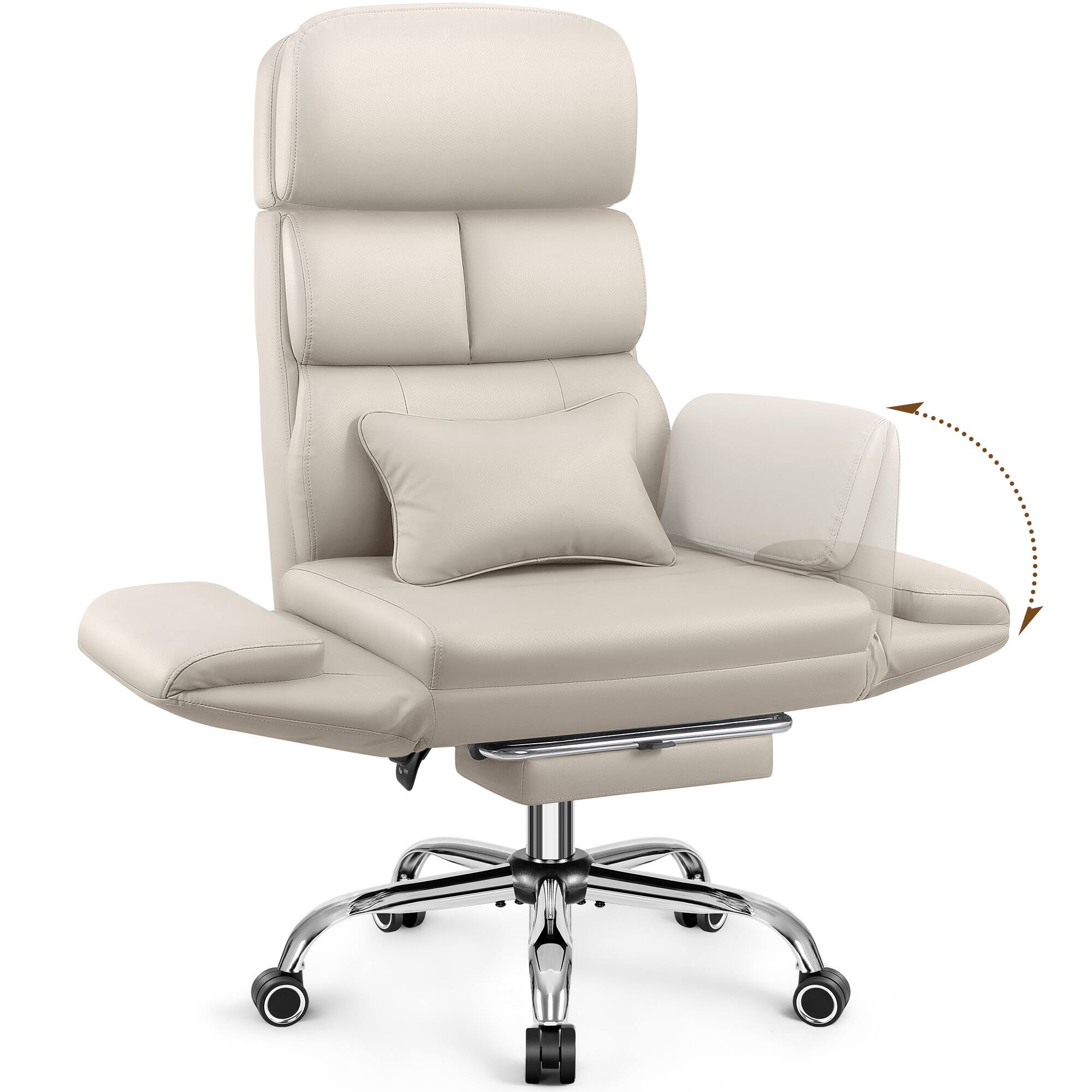 Front. KERDOM - Big Tall Office Chair with Reversible Arm, PU Leather Executive Manager Boss Chair with Lifting Headrest & Lumbar Pillow - Beige.