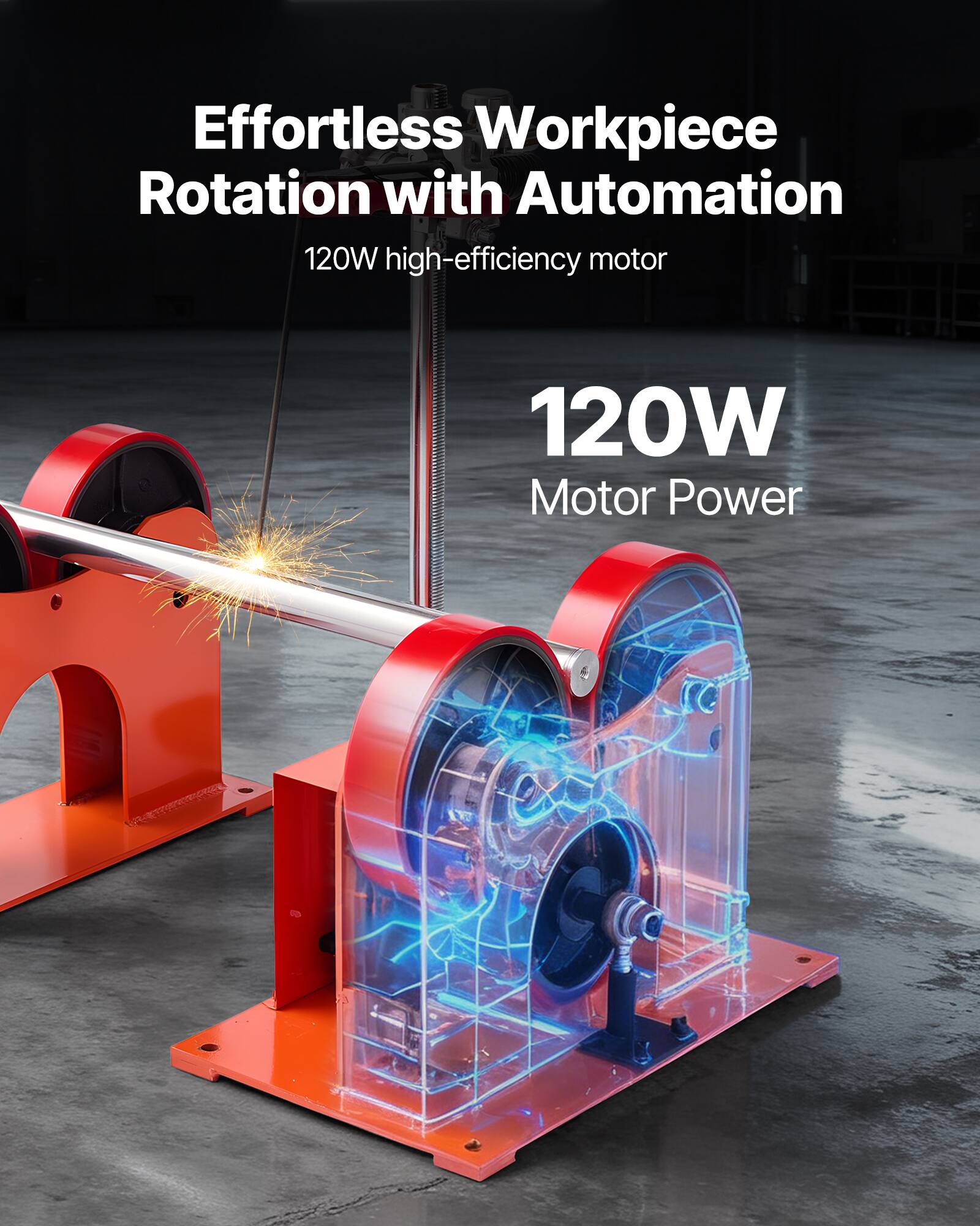 Effortless Workpiece Rotation with Automation  
120W high-efficiency motor  
120W Motor Power