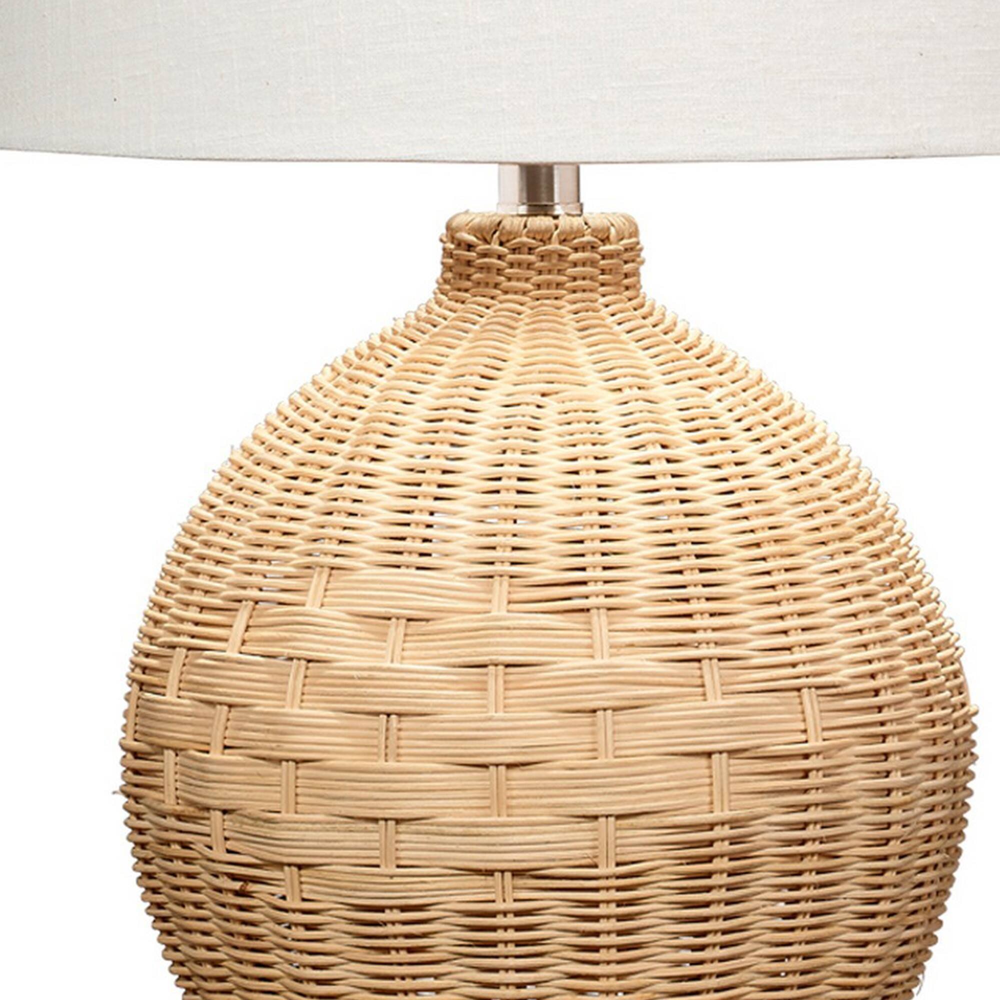 Left. Manhattan Lane - Cape 22 Inch Contemporary Rattan Table Lamp, Hand Woven, Linen Shade - Natural Brown, White.