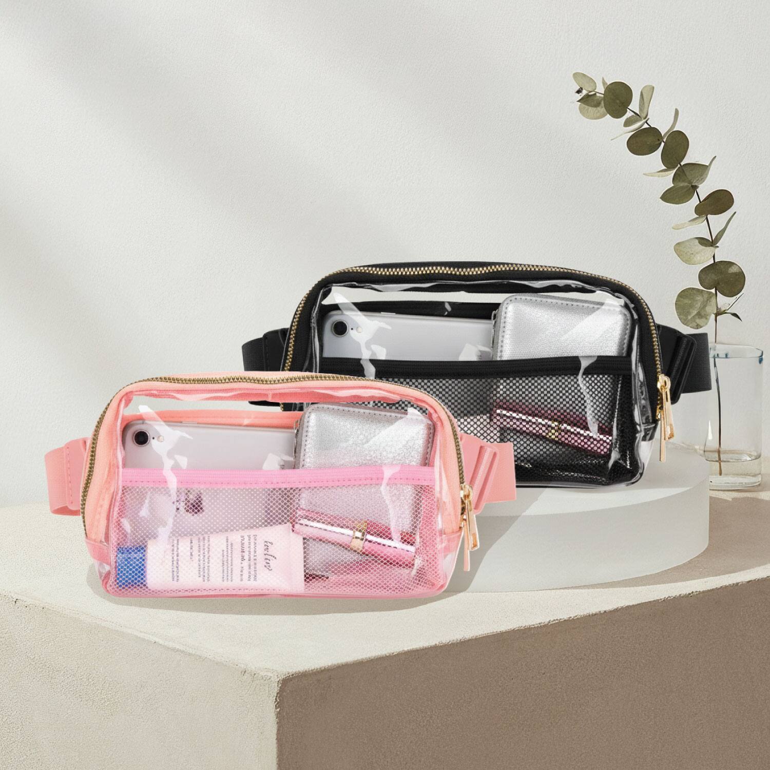 Alt View 1. Garnen - Clear Fanny Pack Stadium Approved Bag, Clear Crossbody Bag for Stadium Events, Clear Belt Bag Adjustable Strap, Pink - Pink.