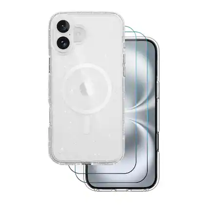 Front. Entronix - Entronix iPhone 17 Bundle - Magnetic Glitter Clear Case & 2 Screen Protectors - Clear.