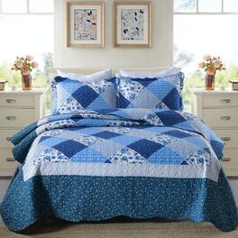 TECH SAFARI - Floral Quilt Set Ultra Soft Reversible Bedding With 1 And 2 Shams Flower For All Season Coreopsis - F-blue King