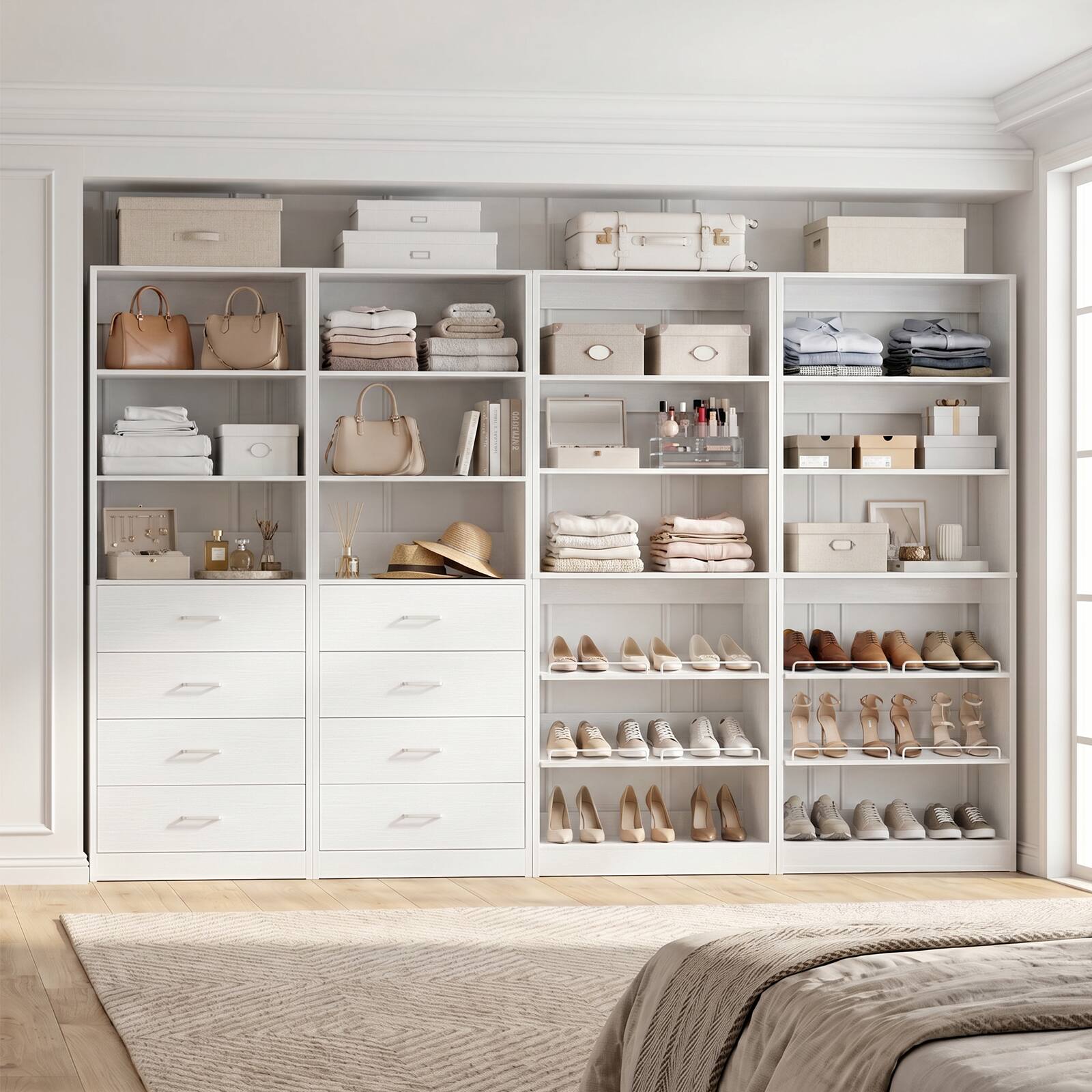 Alt View 3. Aheaplus - 92.6'' Wide Walk-in Closet System with 8 Drawers and Adjustable Shelves, 4-Pack - White.