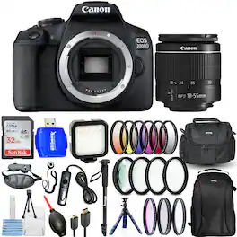 Canon - EOS 2000D / Rebel T7 3 Lenses 18-55mm with 32GB Filter Kit Backpack Bundle