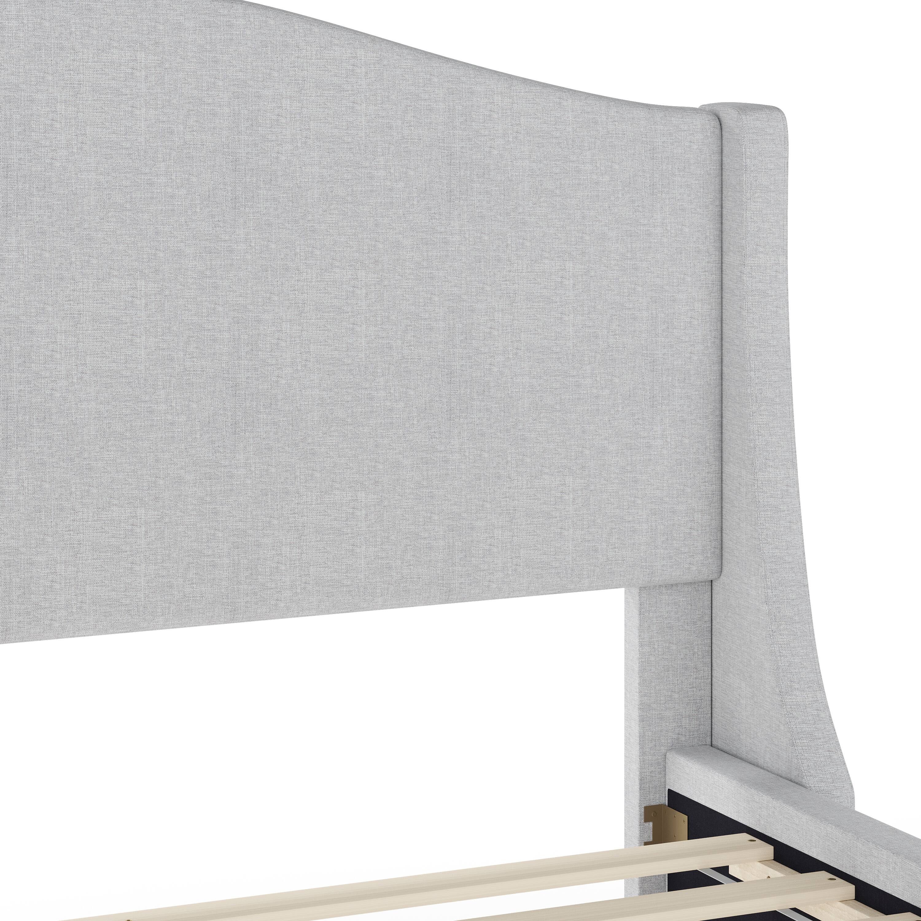Alt View 19. Martha Stewart - Amelia Faux Linen Upholstered Full Size Platform Bed with Curved Headboard - Gray Fabric/Black Legs.