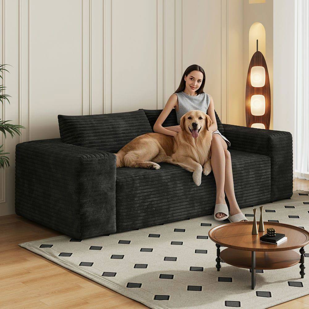 Alt View 9. Kadyn - 78.8" Corduroy Fabric Loveseat Sofa, Deep Seat Couch, No Assembly, for Living Room & Apartment, Black - Black.