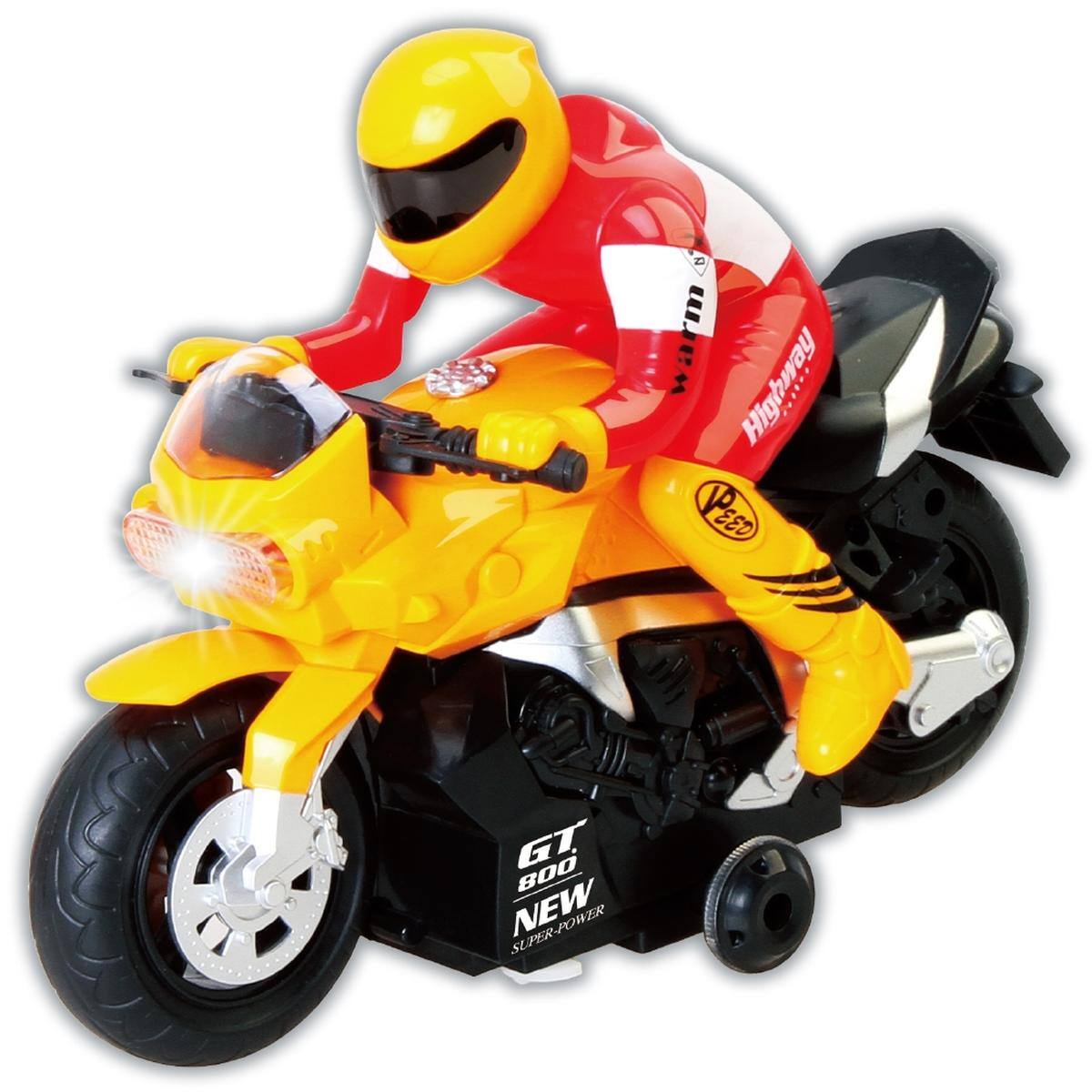 JuzToys - Remote Control Motorcycle Toy for Kids – 360° RC Motorbike with Light and Sound Effects – - Yellow