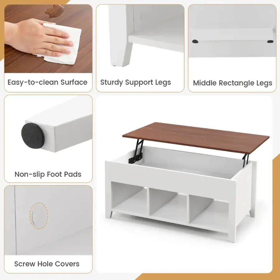 Easy-to-clean Surface Sturdy Support Legs Middle Rectangle Legs Non-slip Foot Pads Screw Hole Covers
