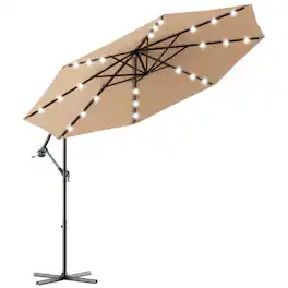 Mondawe - 10ft Solar LED Patio Cantilever Umbrella with Crank - Beige
