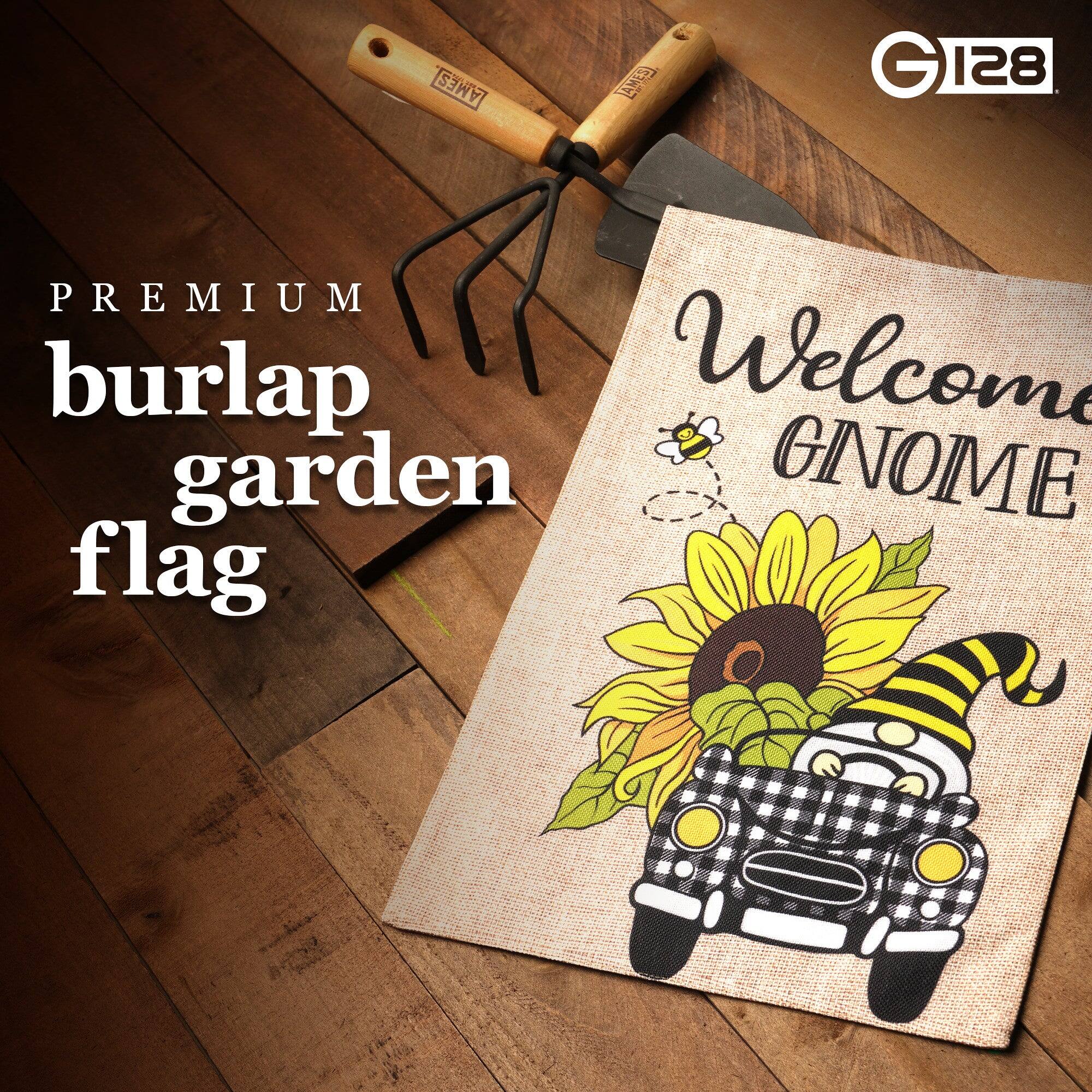 PREMIUM burlap garden flag

Welcome Gnome