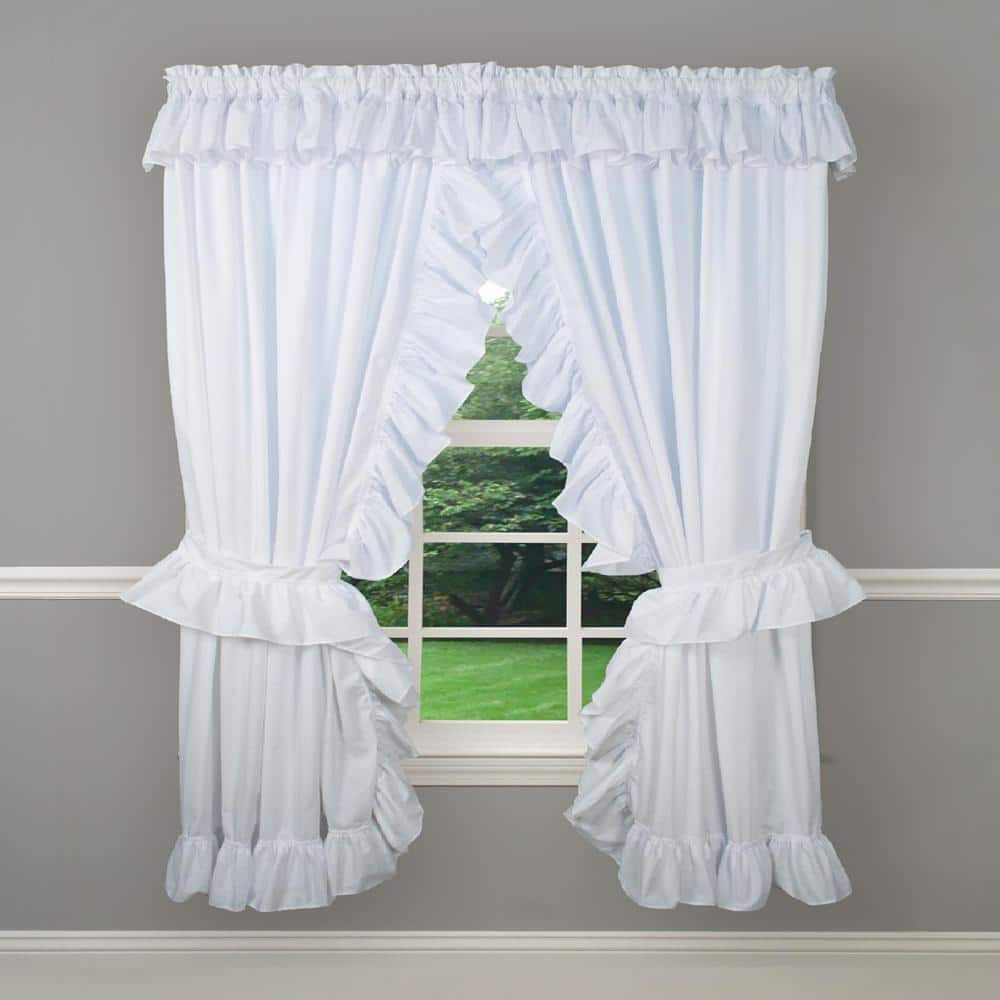 Ellis Curtain - 2-Piece Ruffled Priscilla Window Curtain Panel Pair with ties - 80x72" - White